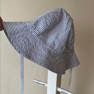 Bella Bliss Navy Blue and White Striped Seersucker Cotton Sunbonnet